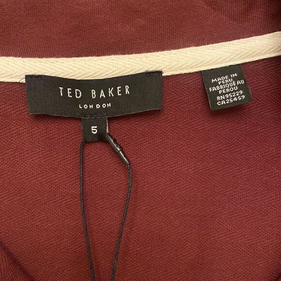 Ted Baker London Mens MMB-LYDNEY Maroon 1/4 Zip Long Sleeve Collared Top Size 5 - Picture 3 of 13